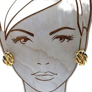 Lady Remington Chic Vintage Earrings, Chunky Basket Weave Gold Tone Knot Studs